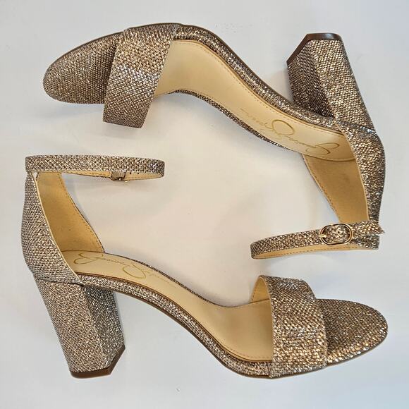 Jessica Simpson Sparkly Gold Hazzu Block Heeled Strappy Sandal Size 7.5M - Picture 5 of 10